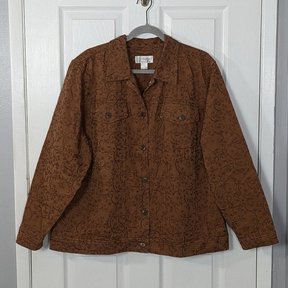 Embroidered 100% Cotton‎ Brown Jean Jacket from CJ Banks Plus Size 1X - Picture 1 of 7